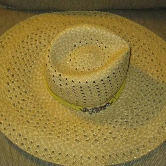 ❤️New COACH Large Brim Raffia Straw Hat Yellow Accent main image 6